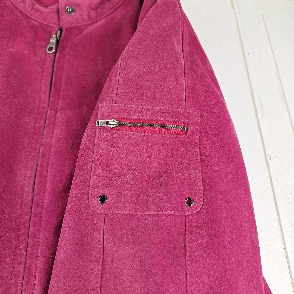 INC International Concepts Suede Pink XL Womens Jacket Silver Colored Zippers - Picture 13 of 16